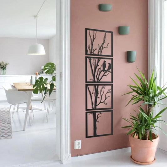 Wooden Birds on Tree Branch Wall Art – Nature-Inspired Rustic Decor for Home and Living Spaces