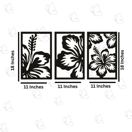 3-Piece Floral Wall Art Set – Modern Black Metal Flower Design Frames