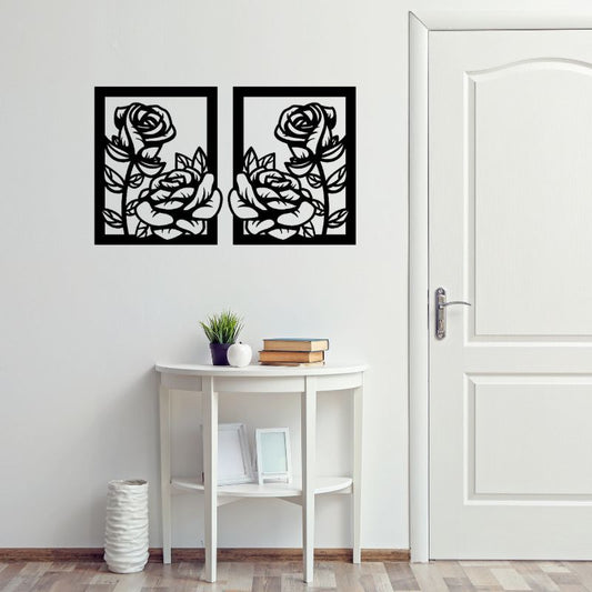 Elegant Rose Design Wall Art Panels – Set of 2 Frames