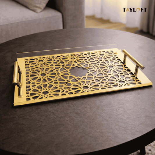 Sultané Royale™ Gold Tray | Premium Metallic Finish with Sculpted Handles