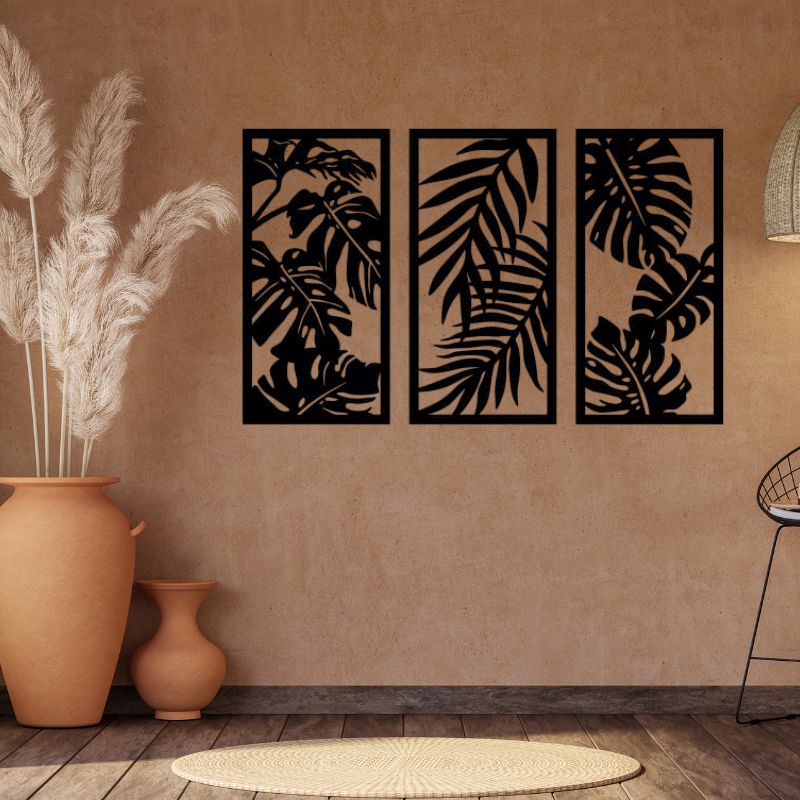 Set of 3 Tropical Leaves – Raised Wooden Wall Art for Modern Homes