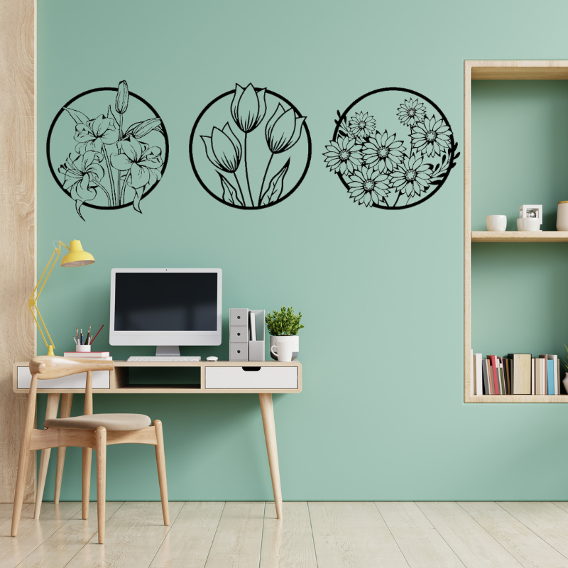 Elegant 3-Panel Floral Wall Art – Modern Flower Decoration for Home & Office