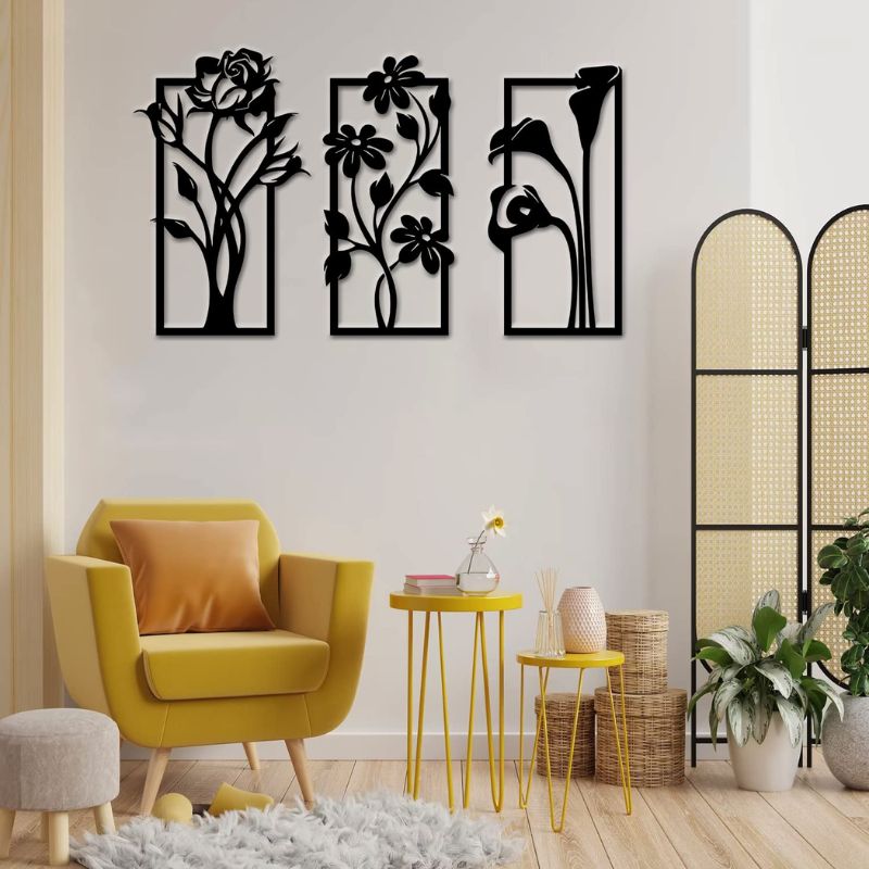 Set of 3 Floral Wall Art Frames – Elegant Home Decor for Living Room or Bedroom