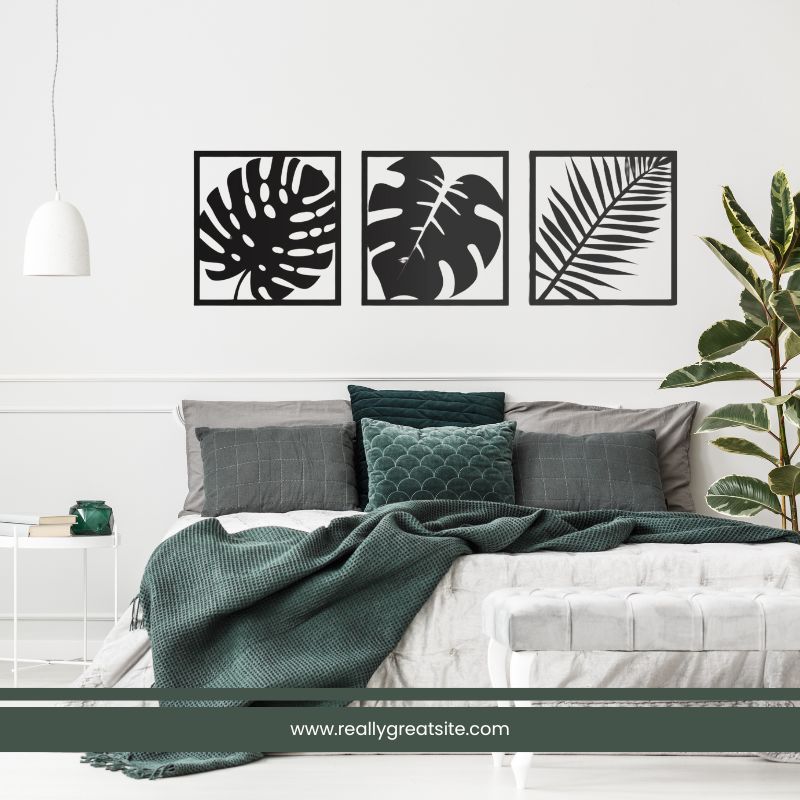 Set of 3 Minimalist Black Leaf Wall Art β Modern Metal Wall Decor for Living Room