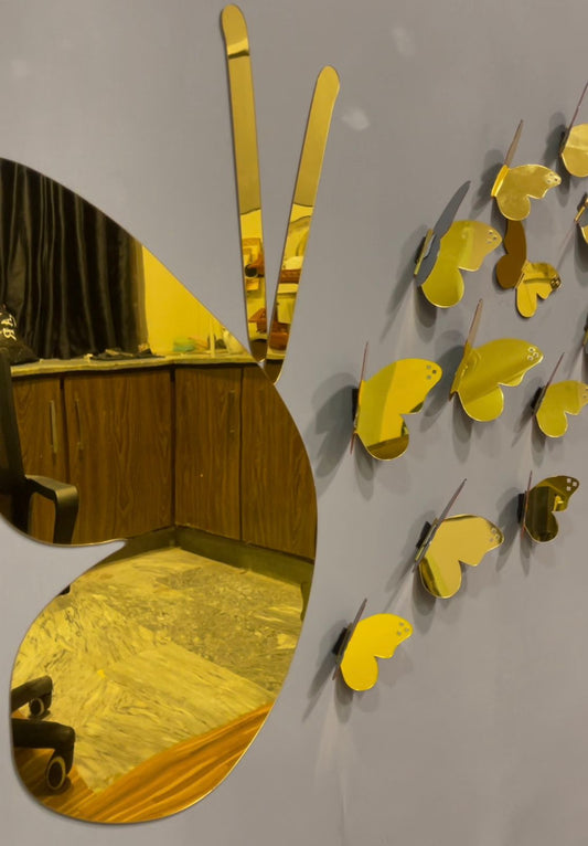 3D Golden Mini Mirror Butterfly Set – Elegant Wall Decor Accent