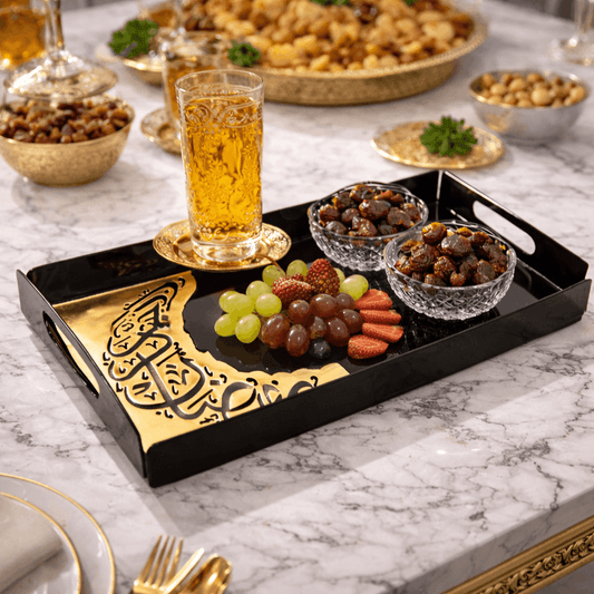 Ramadan Kareem Premium Acrylic Serving Tray | Glossy Black & Gold Calligraphy