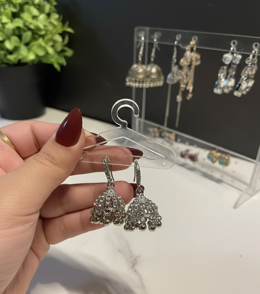 Acrylic Desktop Jewelry Display Holder with Mini Hangers for Earrings