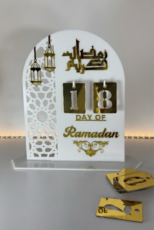 Premium Acrylic Ramadan Calendar – Black & White with Gold Detailing