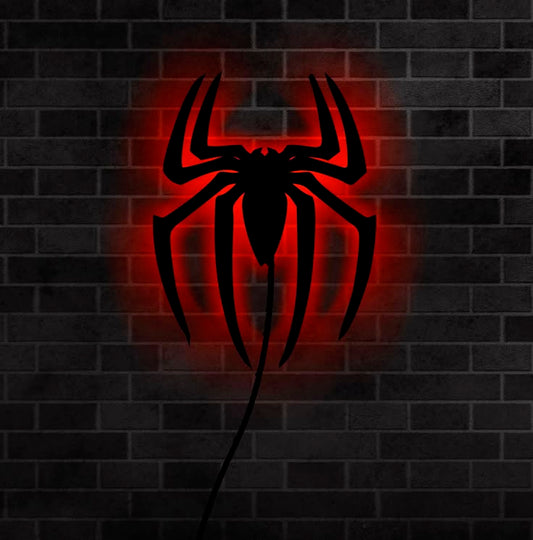 Spider-Man Inspired RGB Spider Logo LED Wall Light - Black Acrylic
