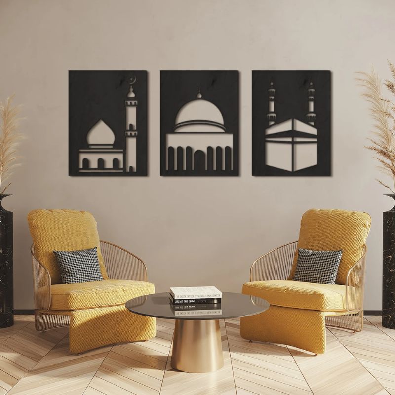 Islamic Wall Art Set of 3 – Mosque, Dome & Kaaba