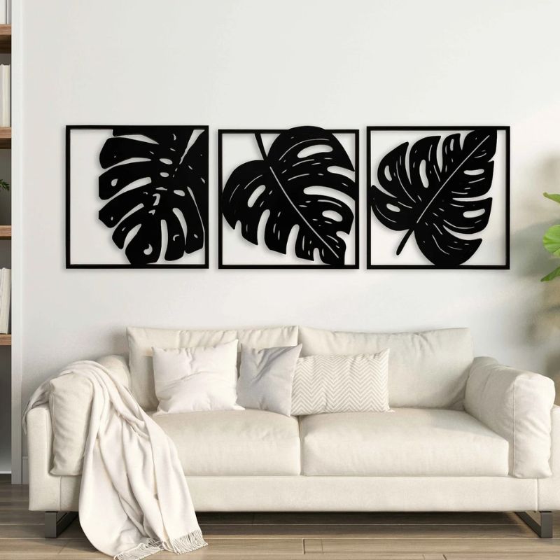 Monstera Leaf Wooden MDF Wall Art – Set of 3 Panels