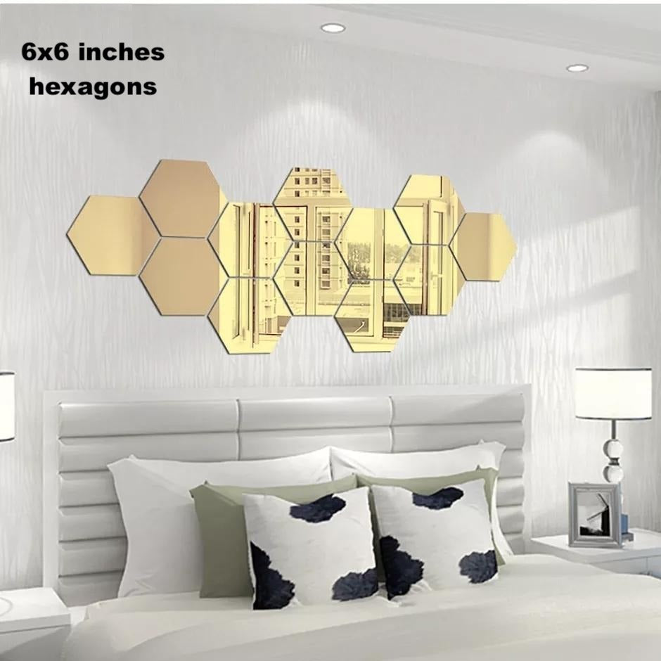 Acrylic Hexagon Wall Decor Mirror (Gold) β Modern Geometric Wall Decoration