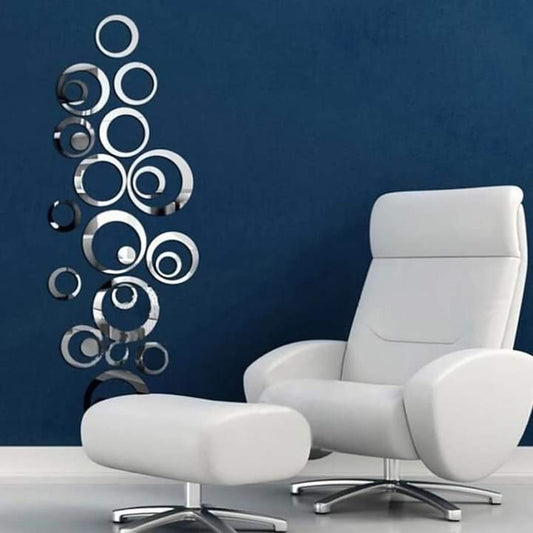 Silver Acrylic Mirror Rings (Set of 22) – Modern Wall Decor