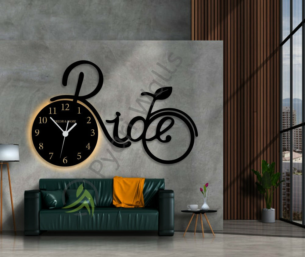 Premium Home Wall Clock with Rope Light (Big Cycle Design) – 48x32 Inches