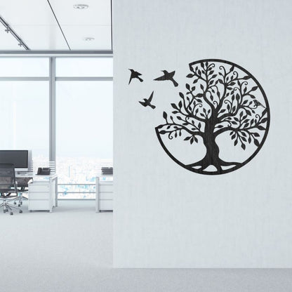 Tree of Life Wooden MDF Wall Art – Round Design with Birds