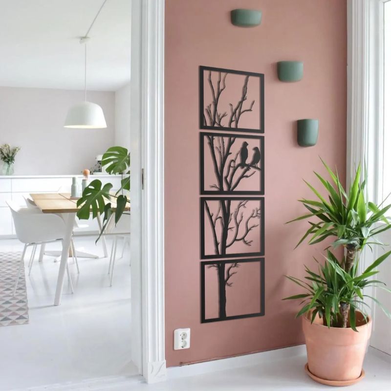 Wooden Birds on Tree Branch Wall Art – Nature-Inspired Rustic Decor for Home and Living Spaces