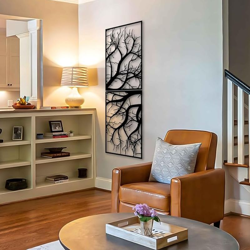 Wooden Tree Wall Art – Vertical Hanging Decor for Living Room, Large Rustic Design for Indoor & Outdoor Spaces