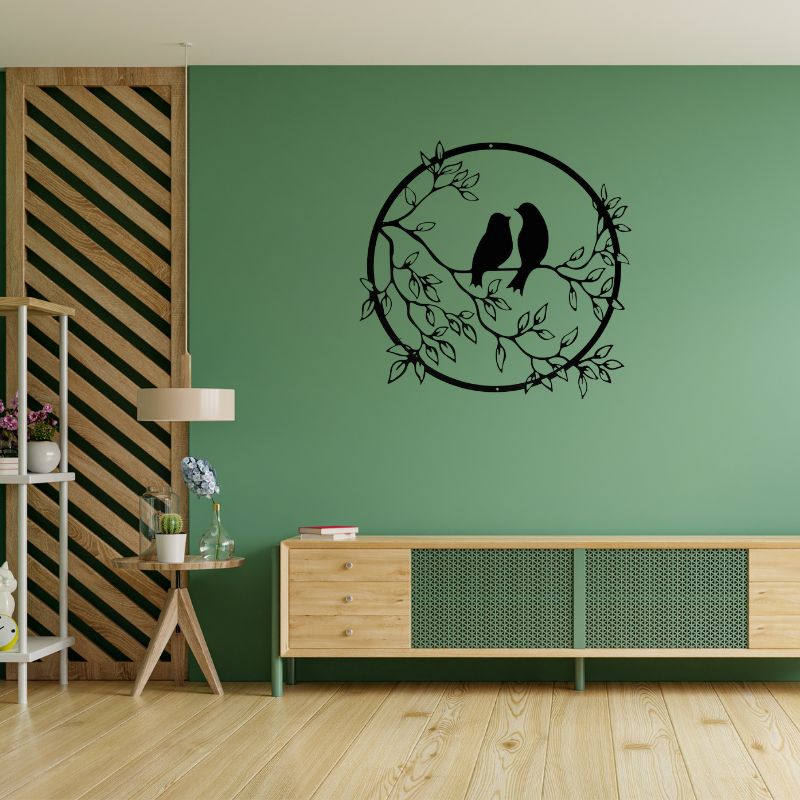 HAOTING Wooden Wall Art – Bird on Branch, Round Rustic Wood Decor for Home & Garden