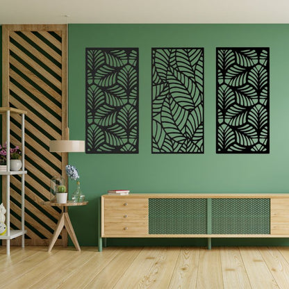 Wooden Leaf Wall Art – Set of 3 Geometric Panels for Modern Decor