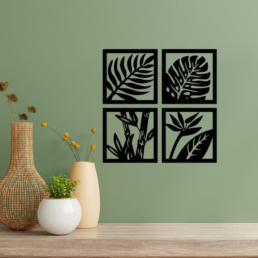 Set of 4 Wooden Leaf Wall Art – Wooden Wall Decor Frames