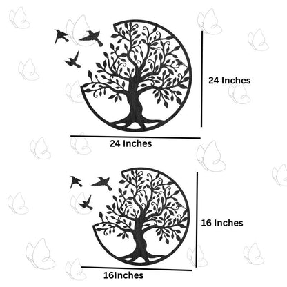 Tree of Life Wooden MDF Wall Art – Round Design with Birds