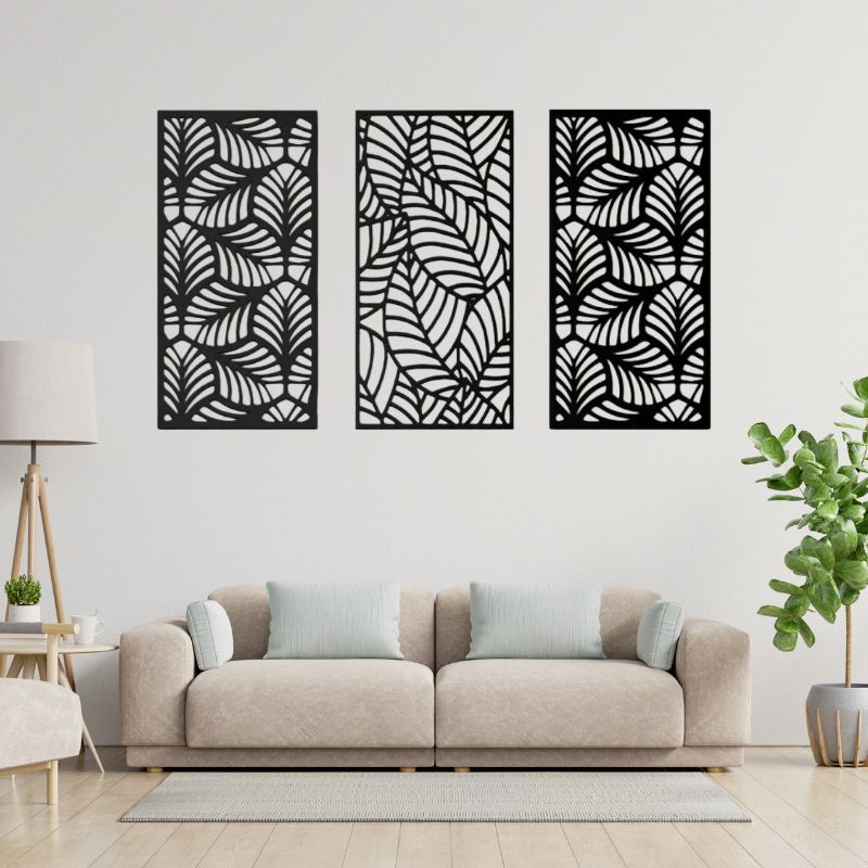 Wooden Leaf Wall Art – Set of 3 Geometric Panels for Modern Decor