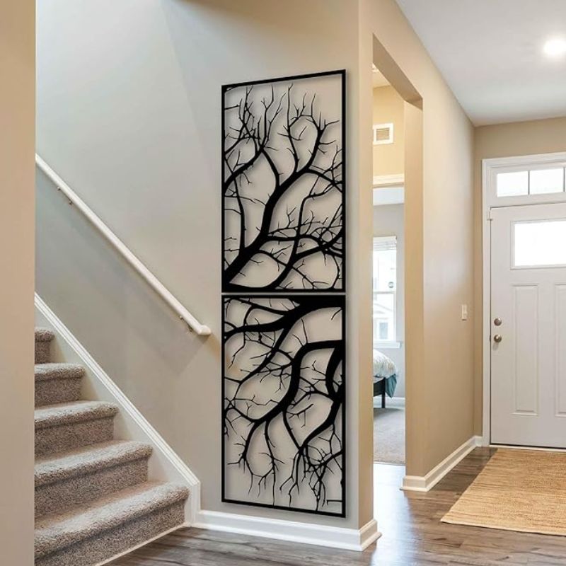 Wooden Tree Wall Art – Vertical Hanging Decor for Living Room, Large Rustic Design for Indoor & Outdoor Spaces