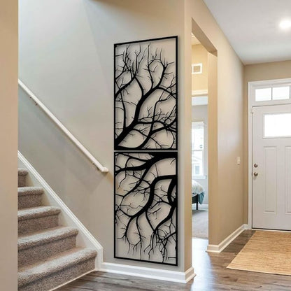 Wooden Tree Wall Art – Vertical Hanging Decor for Living Room, Large Rustic Design for Indoor & Outdoor Spaces