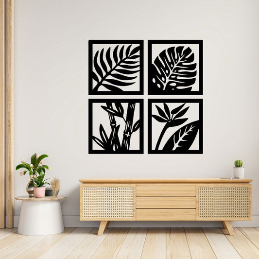 Set of 4 Wooden Leaf Wall Art – Wooden Wall Decor Frames