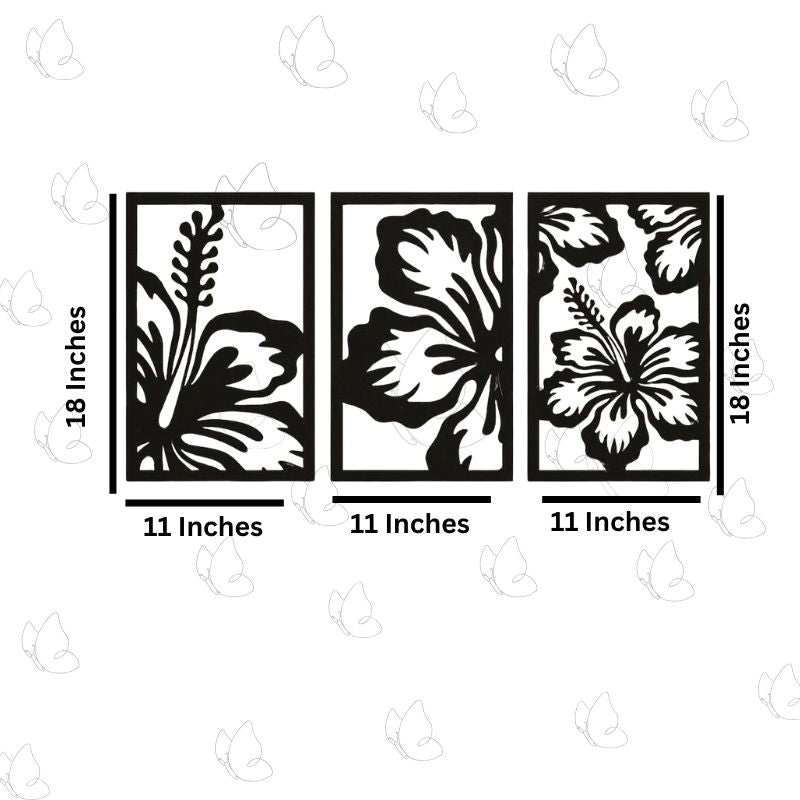 3-Piece Floral Wall Art Set – Modern Black Metal Flower Design Frames