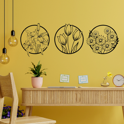 Elegant 3-Panel Floral Wall Art – Modern Flower Decoration for Home & Office