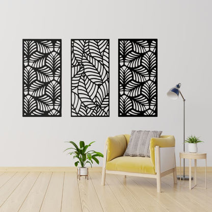 Wooden Leaf Wall Art – Set of 3 Geometric Panels for Modern Decor