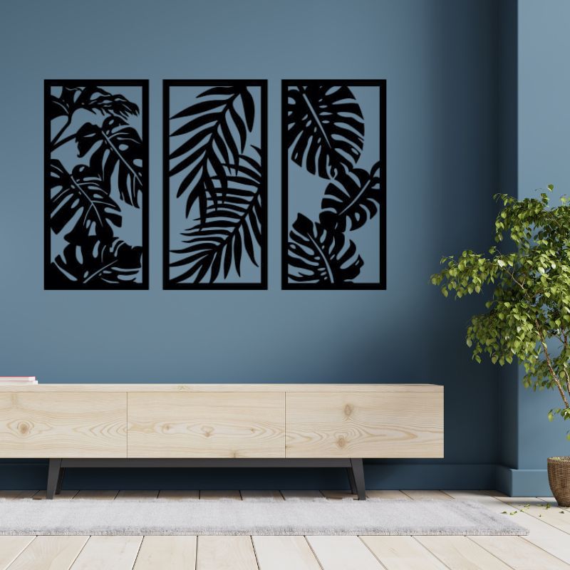 Set of 3 Tropical Leaves – Raised Wooden Wall Art for Modern Homes