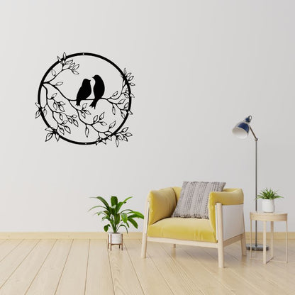 HAOTING Wooden Wall Art – Bird on Branch, Round Rustic Wood Decor for Home & Garden