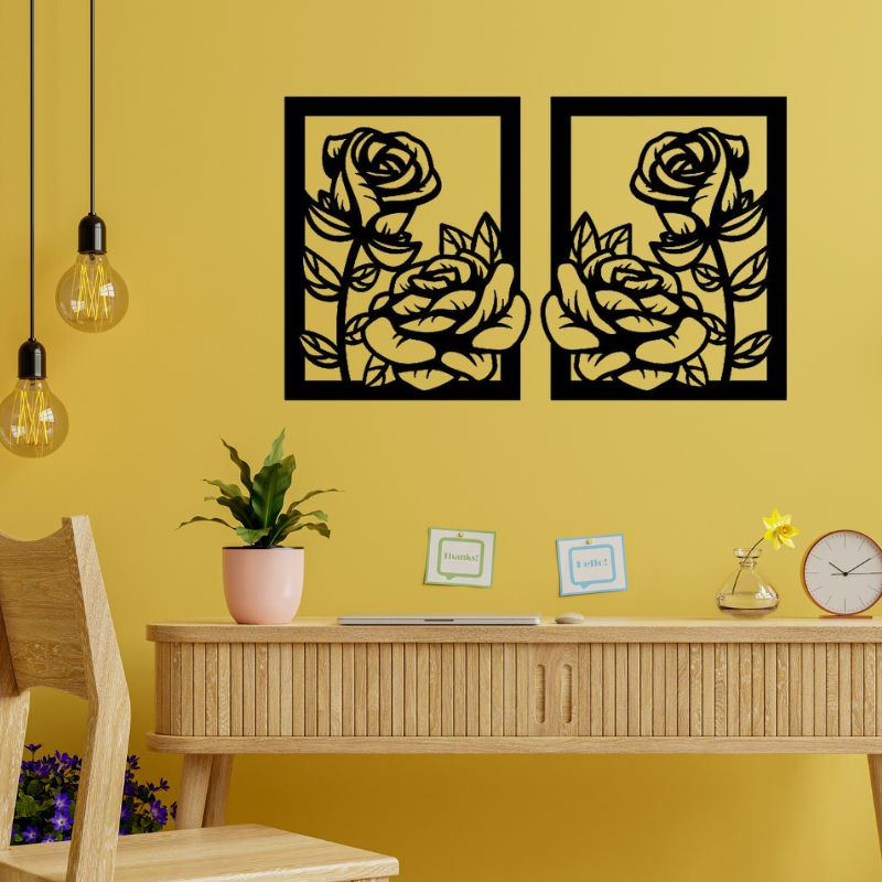 Elegant Rose Design Wall Art Panels – Set of 2 Frames
