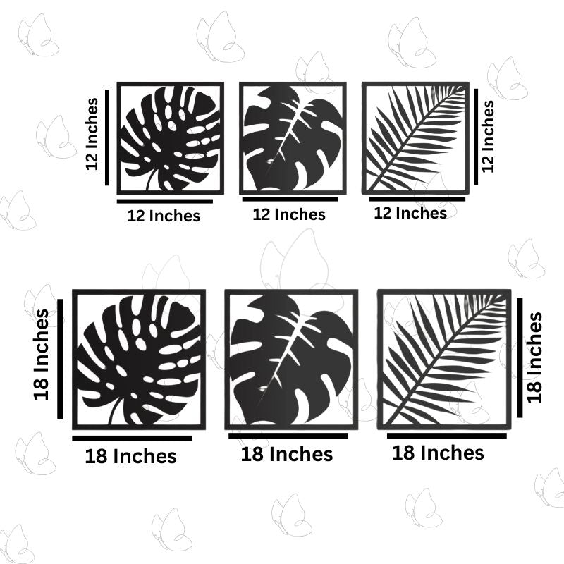 Set of 3 Minimalist Black Leaf Wall Art – Modern Metal Wall Decor for Living Room