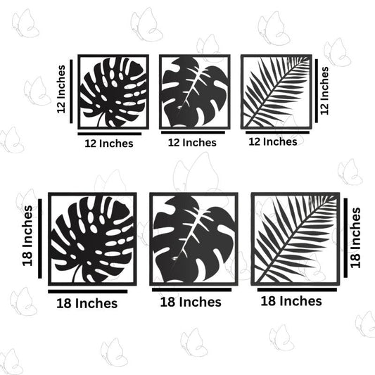 Set of 3 Minimalist Black Leaf Wall Art – Modern Metal Wall Decor for Living Room