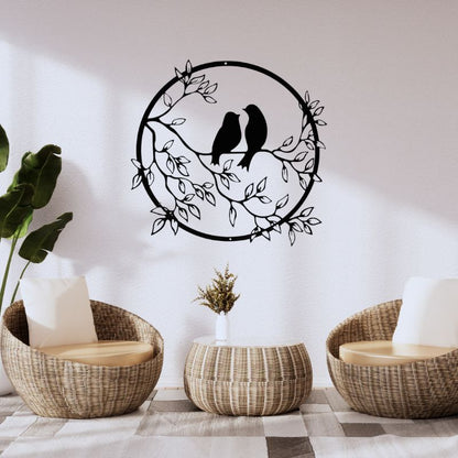 HAOTING Wooden Wall Art – Bird on Branch, Round Rustic Wood Decor for Home & Garden