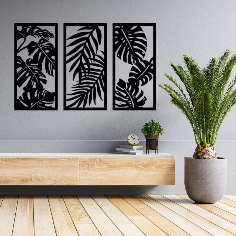Set of 3 Tropical Leaves – Raised Wooden Wall Art for Modern Homes