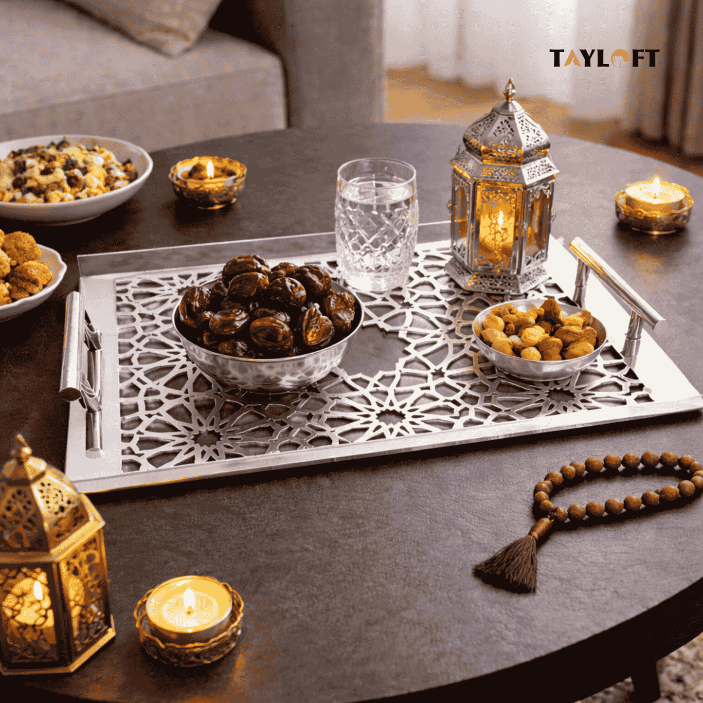 Sultané Royale™ Gold Tray | Premium Metallic Finish with Sculpted Handles