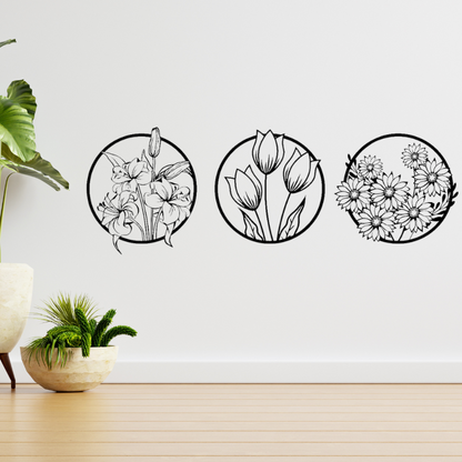 Elegant 3-Panel Floral Wall Art – Modern Flower Decoration for Home & Office