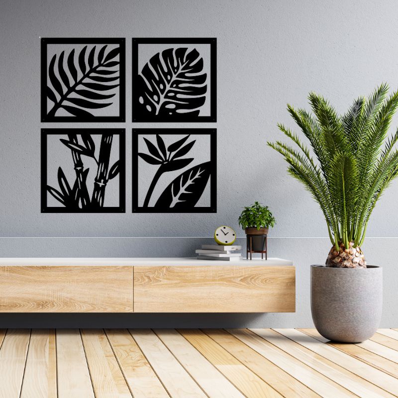 Set of 4 Wooden Leaf Wall Art – Wooden Wall Decor Frames