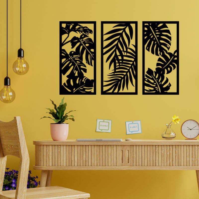 Set of 3 Tropical Leaves – Raised Wooden Wall Art for Modern Homes