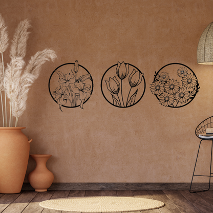 Elegant 3-Panel Floral Wall Art – Modern Flower Decoration for Home & Office