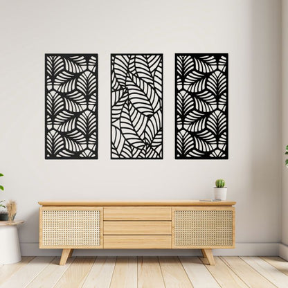 Wooden Leaf Wall Art – Set of 3 Geometric Panels for Modern Decor