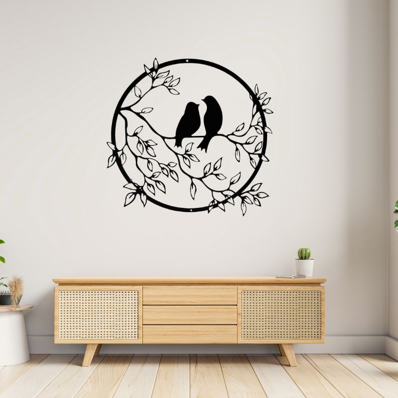 HAOTING Wooden Wall Art – Bird on Branch, Round Rustic Wood Decor for Home & Garden