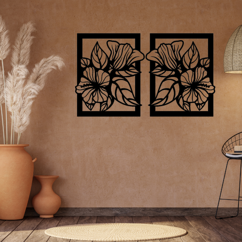2-Piece Black Floral Wall Art – Elegant Cut-Out Design