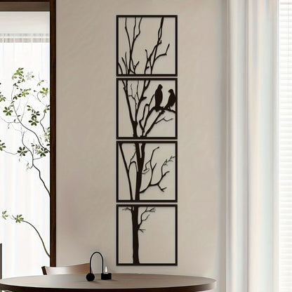 Wooden Birds on Tree Branch Wall Art – Nature-Inspired Rustic Decor for Home and Living Spaces