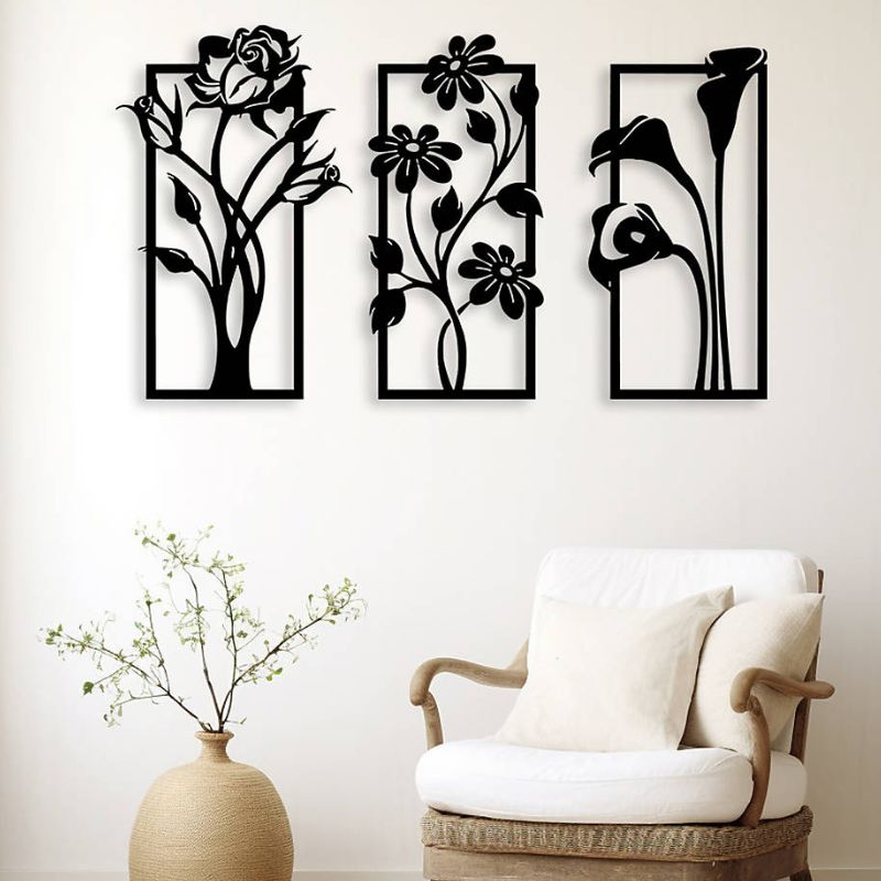 Set of 3 Floral Wall Art Frames – Elegant Home Decor for Living Room or Bedroom