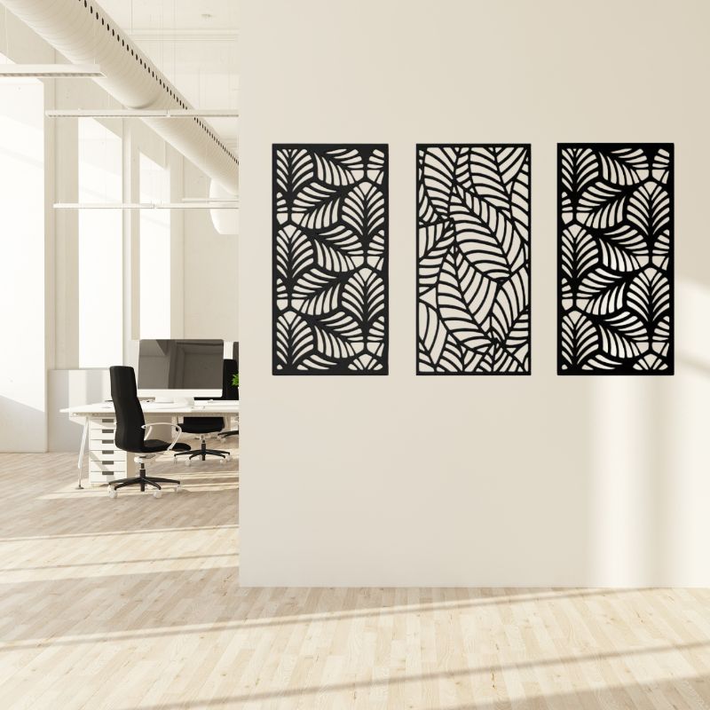 Wooden Leaf Wall Art – Set of 3 Geometric Panels for Modern Decor